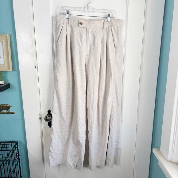 Banana Republic Factory Linen Blend Wide Leg Pleated Trouser Pant Flax Size 12 - Picture 2 of 14